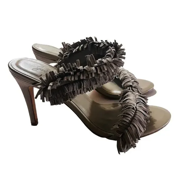 Joie Poppi Suede Leather Fringe Stilleto Slip On Heels Size 39.5 - Picture 7 of 9